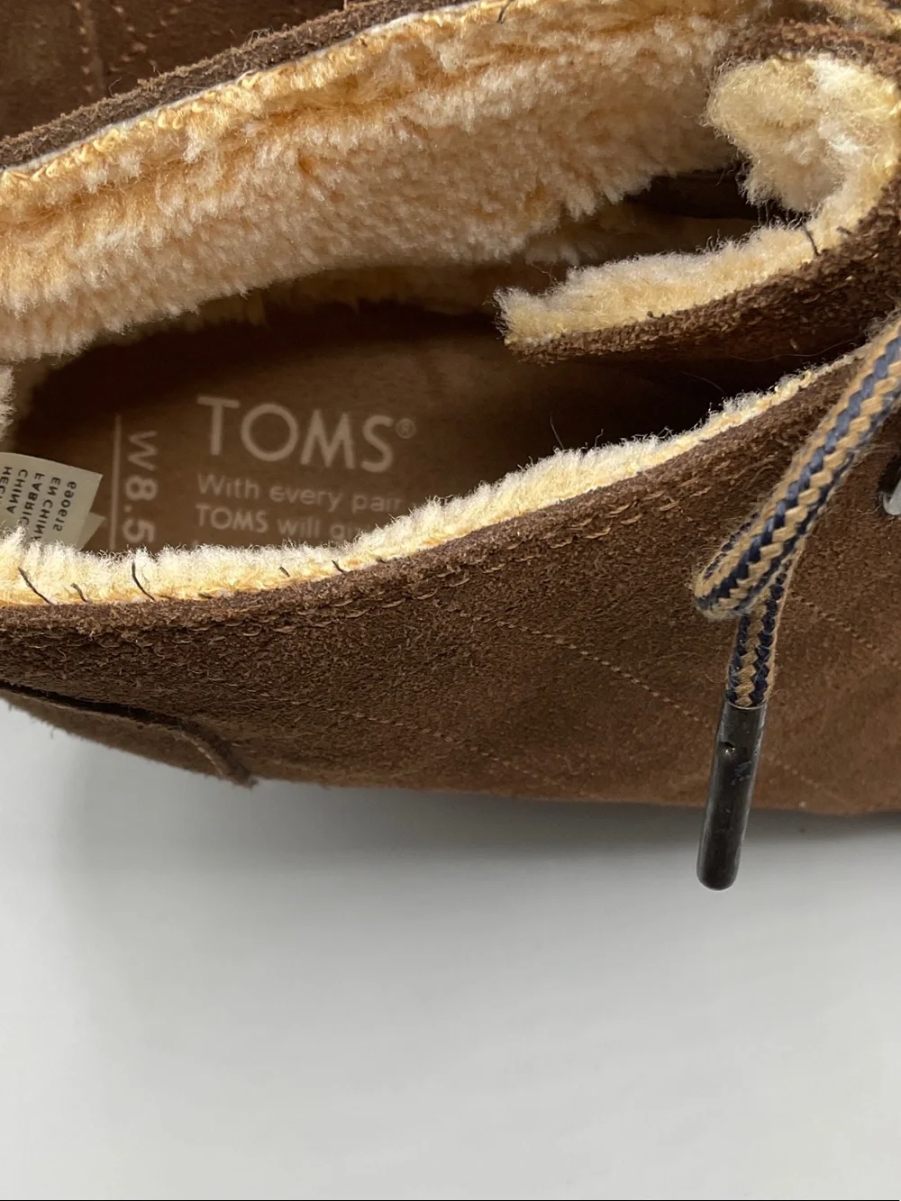 Toms Brown like new Suede Lace-Up Shearling Ankle Booties, size 8.5